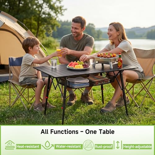 Table de camping pliable HAUSPROFI en aluminium premium avec plateau robuste enroulable