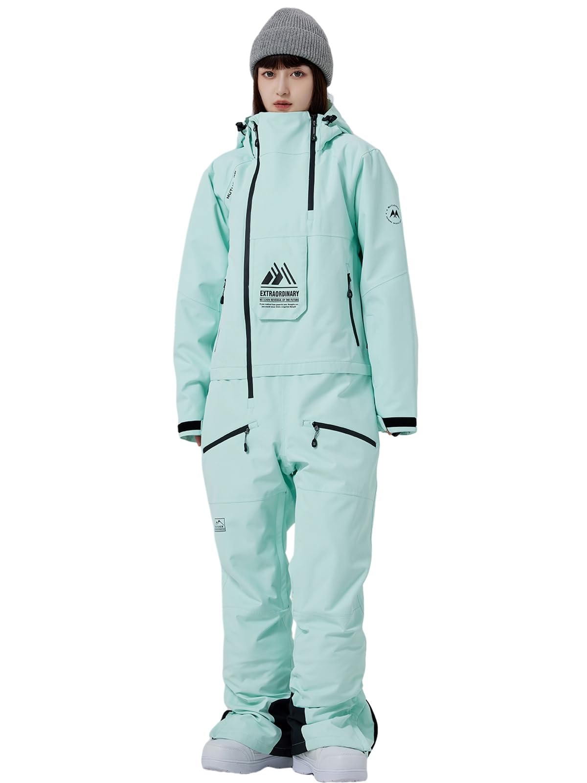 HOUZONIY Einteiler Skioverall Damen Schneeanzug Skioverall Skifahren Skianzüge Overall Jumpsuit Frauen Snowboard Skisuit Outdoor Sport(Grün L)