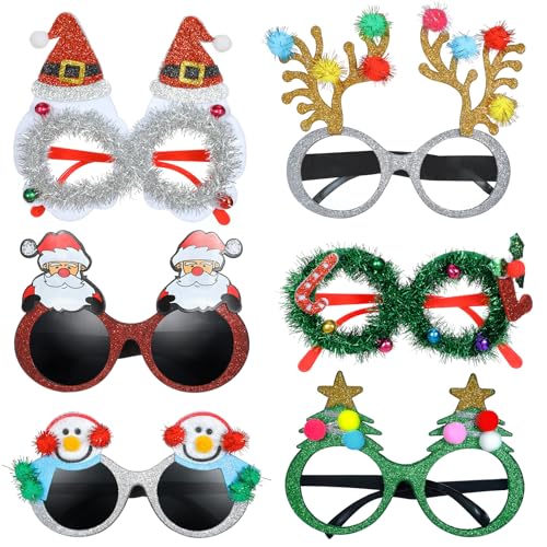 6PCS Gafas Navidad Adulto Niños, Gafas de Navidad Brillantes, Gafas Navideñas Divertidas Gafas Fiesta Navideños, Complementos Navidad Accesorios Navidad para Fiesta Navidad Photocall Navideño Disfraz