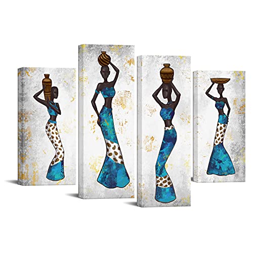 Ryounoart 4 Piece African Woman Canvas Wall Art Black Girl Dancing Painting Prints Africa Tribal Ethnic Artwork For Bedroom Living Room #TOP6
