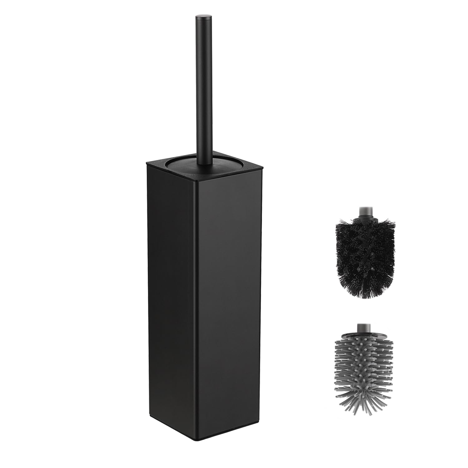 BGL Scopino e supporto per WC, porta scopino in silicone con 2 testine, spazzola quadrata in alluminio per la pulizia del bagno