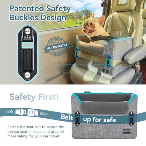 Petsfit Hunde Autositz für kleine Hunde, Stabiler & Sicherer Hundeautositz Hundesitz Auto Rückbank mit Sicherheitsgurt-Halteclip, Hundekorb Hundebett Auto mit waschbaren Plüschkissen