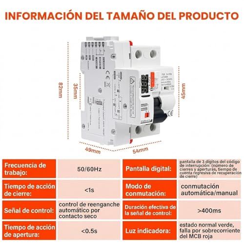 Miniatura 7 de Diferencial Auto Rearmable 40a 30ma Diferencial Superinmunizado Rearmable Rccb Typ A Mit Digitalanzeige 220v 2p Automatic Wiedereinschalten Im Auto-Modus Erhältlich.