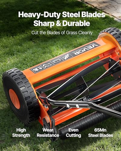 VEVOR Push Reel Lawn Mower 14 inch, 5 Blades Manual Push Mower