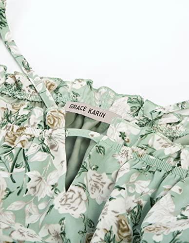 Grace Karin Peplum Tops For Women Short Sleeve 2023 Ruffle Hem Floral Print Flowy Chiffon Blouse Shirts Tunic Off The Shoulder Green M #TOP5