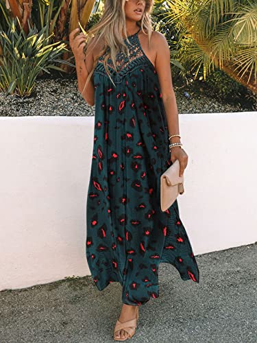 Image of FARORO Sleeveless Long Dress for Women Boho Halter Maxi Sundress Casual Loose Dresses Split Cover Up Gown with Pockets