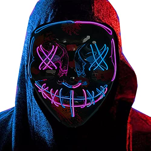 Halloween LED Maske mit 3 Leuchtmodi LED Licht Up Purge Maske für Festival Halloween Gruselige Party Kostüm Cosplay Geschenke (Lila + Blau) Cover