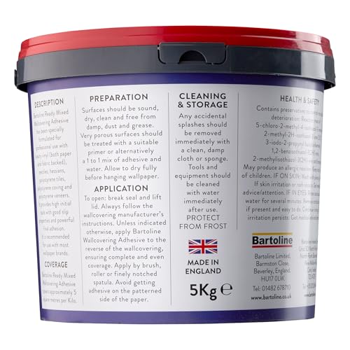 Bartoline Extra Strong Professional Ready Mixed Wallcovering Adhesive 5 Kg, Adhesive For Vinyl, Textiles, Hessians And Polystyrene Tiles, Easy To Apply, High Initial Tack, Smooth Finish - 2