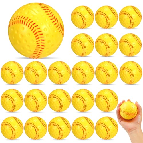 Halloscume 24 Pieces Dimpled Baseballs with Red Seam Pitching Machine Baseballs for Hand Eye Coordination Batting Hitting Training and Fielding Practice(9 Inch Yellow)