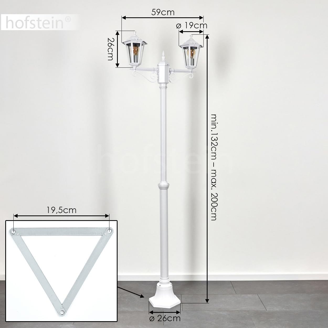 HOFSTEIN Kandelaber Loria Luminaire d'extérieur en métal/verre blanc/transparent, lampadaire style maison de campagne, antique, rétro, vintage, pour jardin, extérieur, terrasse, cour, hauteur max. 200
