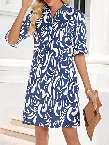 Image of FENSACE Womens Casual Shirt Dress Ruffle Sleeve Button Down Shift Summer Dresses with Pockets