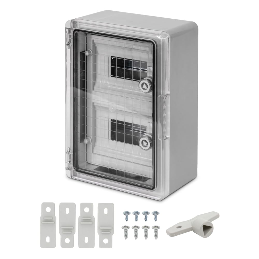 Armario distribución plástico ABS con placa montaje acero galvanizado 8x2 mod puerta Opaca armario vacio 250x350x150mm IP65 (8x2 Módulos, Puerta Transparente)