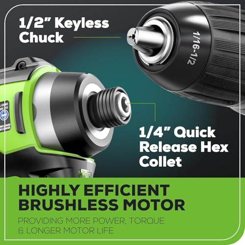 Image of Greenworks 24V Brushless 3 pcs Cordless Power Tool Combo Kit, include Drill Driver, Angle Grinder, Impact Driver, 1 x 4Ah Batteries, 1 x 2Ah Batteries and 1x 2A Charger