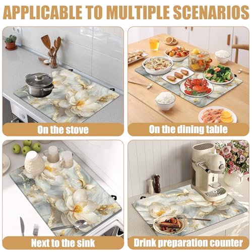 Image of Magnolia flower Stove Top Covers for Electric Stove,Gold Marble Electric Gas Stove Pad Heat Resistant Range Cooktop Protector for Home Decor Kitchen 28 inchx20 inch