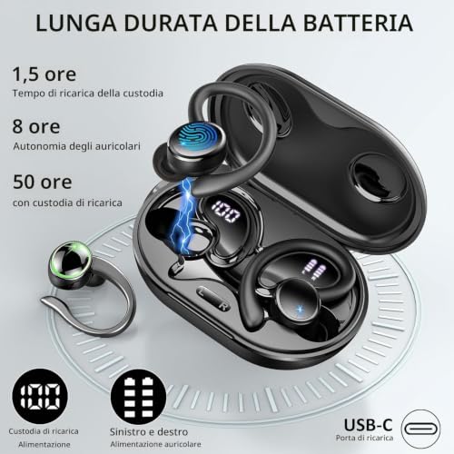 2026 Cuffie Bluetooth 5.4 Sport, 50 Ore Cuffie In Ear Cancellazione Rumore ENC e 4 HD Mics, Auricolari Bluetooth con 6D Bass Stereo, HiFi Cuffiette LED Display, IP7 Impermeabile Cuffie Senza Fili 3 2026 Cuffie Bluetooth 5.4 Sport, 50 Ore Cuffie In Ear Cancellazione Rumore ENC e 4 HD Mics, Auricolari Bluetooth con 6D Bass Stereo, HiFi Cuffiette LED Display, IP7 Impermeabile Cuffie Senza Fili - immagine 3
