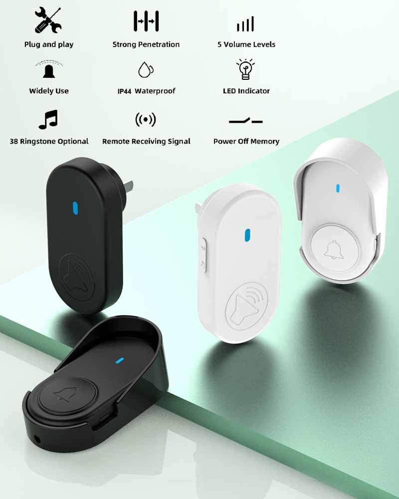 Timbre Inalámbrico Exterior Impermeable, Kit Timbre Puerta Ip66 Impermeable (Blanco)