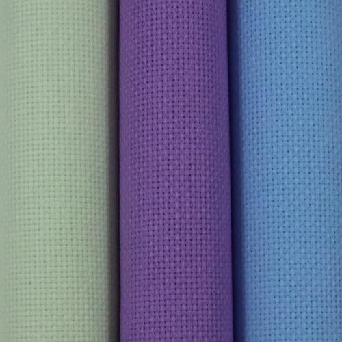 Image of KCS 3 pc of 15 inch x 18 inch(38cmx45cm) 16 Count Cross Stitch Cotton Aida Cloth Needlework Rolled Fabric Box,16CT,Light Green+Lavender+Light Blue