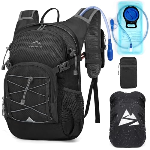 RAINSMORE Mochila de Hidratación con Bolsa de Agua 2L Mochila Bicicleta Montaña Mujer Hombre con Funda Impermeable para Senderismo Correr Ciclismo Trail Running Escalada Deportes al Aire Libre RAINSMORE Mochila de Hidratación con Bolsa de Agua 2L Mochila Bicicleta Montaña Mujer Hombre con Funda Impermeable para Senderismo Correr Ciclismo Trail Running Escalada Deportes al Aire Libre