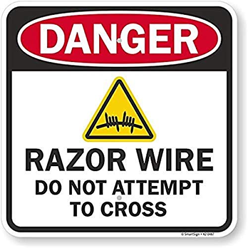 Panneau danger razor wire signalisation extérieure aluminium 3M 45cm