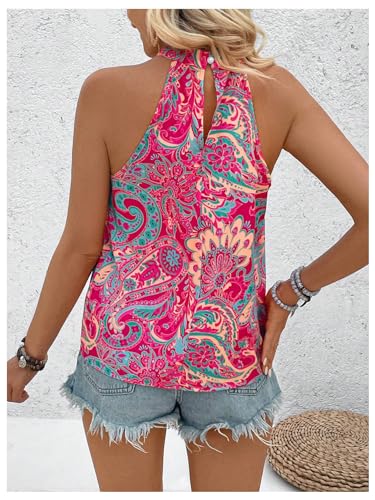 Image of RoseSeek Women's Tropical Paisley Halter Blouse Boho Shirt Vacation Tops