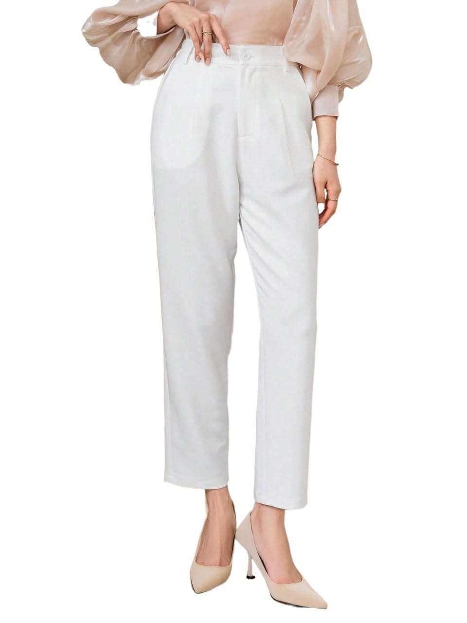 EFJONE Trousers Pants for Women Fall Trendy Solid High Waist Slant Pocket Suit Pants Fashion Suit Pants