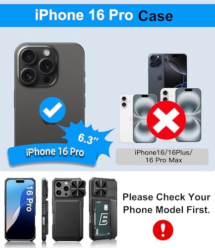 BXYJY for iPhone 16 Pro Case Wallet, Credit Card Holder (4-5 Cards), Black Alternate view