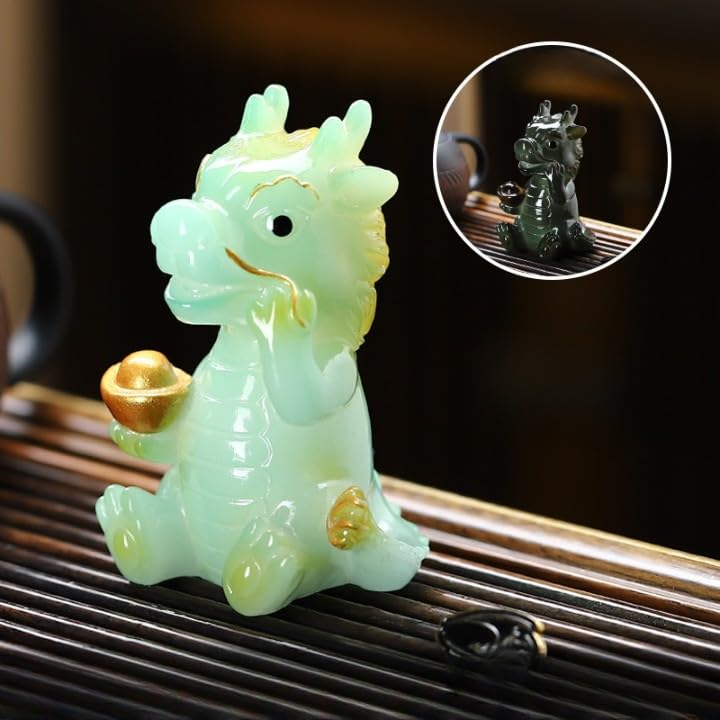Hormsdar Color Changing Tea Pet Dragon Cute Resin Statue Kung Fu Tea Tray Decor Tea Lover's Gift Home Office Desk Feng Shui Ornament (Big-Green)