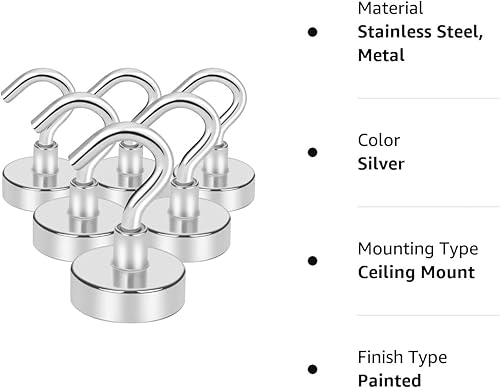 Miniatura 5 de E BAVITE Ganchos magnéticos fuertes, ganchos magnéticos de neodimio de 22 libras con ganchos para refrigerador, parrilla, toalla, colgar en