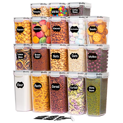 Lifewit 18pcs Airtight Food Storage Containers with Lids, Plastic Cereal Storage Containers with Labels Marker for Flour Sugar Dry Food in Kitchen Pantry Cabinet Organization, BPA Free