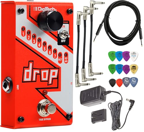 DigiTech DROP Compact Polyphonic Drop Tune Pitch Shift Pedal with Momentary Latch Switching True Bypass Instant Tracking Wah Inspired Tonebird Power Supply Cable Bundle
