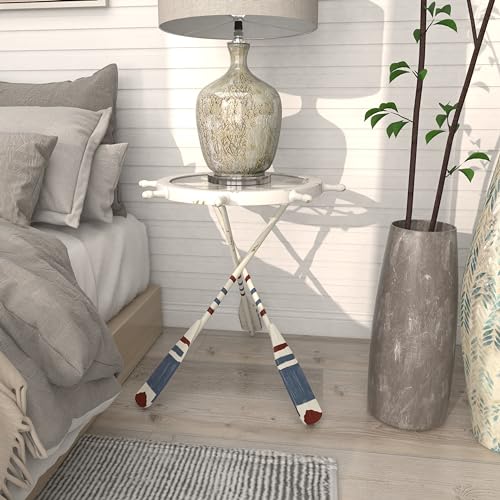 Deco 79 Metal Ship Wheel Side End Accent Table Ship Wheel Top End Table with Oar Shaped Legs, Side Table 23" x 23" x 24", White by Deco 79 - Image 7
