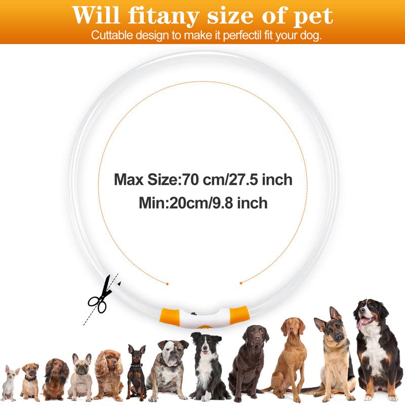 Sofore Collare Luminoso per Cani,Luz de Collare Luminoso Per LED Para la Oscuridad,USB Recargable 3 Modos de Flash Collare Luminoso per Cani Ricaricabile Tamaño Ajustable,Adecuado para Perros,Arancia