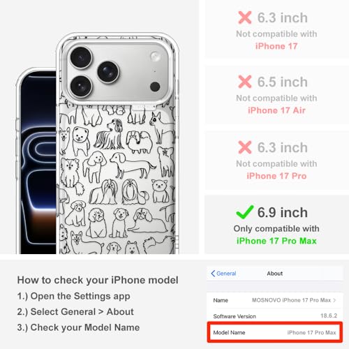 MOSNOVO for iPhone 17 Pro Max Case | Military Grade 6.6ft Drop Tested | Camera Control | Clear with Doodle Dog Design by MOSNOVO - Used condition - Image 2