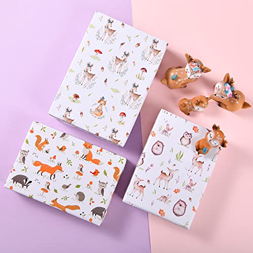 Titiweet Woodland Baby Shower 12 Sheets Animal Wrapping Paper For Baby Boys Girls thumb #4