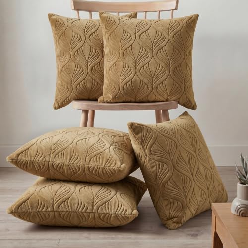 Image of Yellow Weaves Jacquard Cushion Covers | Sofa Cushion Covers | Throw Pillow Cover for Sofa, Couch, Living Room| Removable & Washable | 16x16 Inches, Set of 2 (Golden Brown)