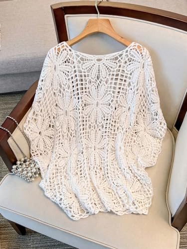 Image of MakeMeChic Women's Plus Size Crochet Boho Tops Summer Vacation Beach Cover Ups Sweater