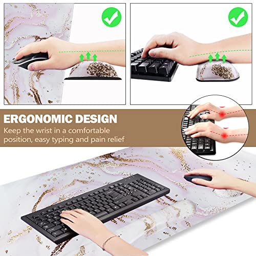 Image of ARTSO Large Gaming Mouse Pad, Keyboard Wrist Rest Pad & Wrist Support Mousepad Set, Stitched Edge, Extended, Non-Slip Base, Memory Foam,Multifunctional Desk Mat 4pcs for Office & Home, Pink Marble