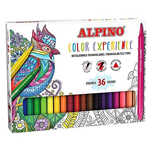 Rotuladores Alpino Color Experience - Estuche Rotuladores 36 Colores- Rotuladores para Mandalas y Lettering - Punta 2,3mm, Forma Triangular, Ergonómico