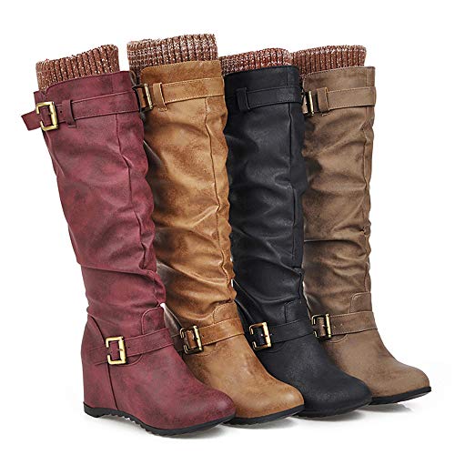 Scaoruki Women Winter Shoes Wedge Heels Slouch Boots3