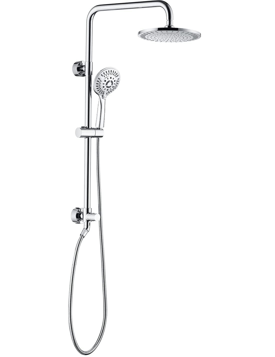 Rain Shower Heads System Including 9 Inch Rainfall Shower Head and Handheld Shower Head with Height Adjustable Holder, Solid Brass Rail and 60" Long Stainless Steel Shower Hose, Chrome