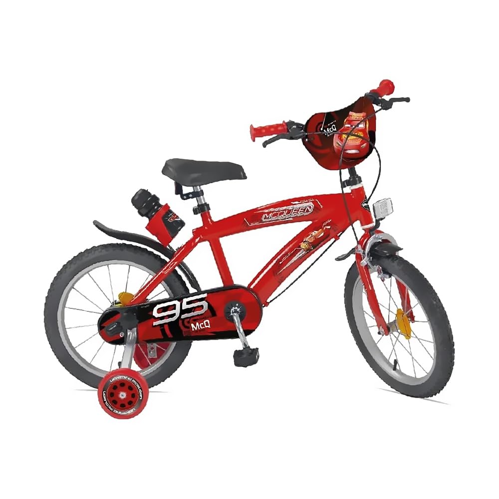 Generico Bicicletta Bambino 14 Pollici D i s n e y - C a r s Con Rotelle, Freni di Sicurezza, Parafanghi e Decorazioni Lightning McQueen Bici per Bambini 4-6 Anni