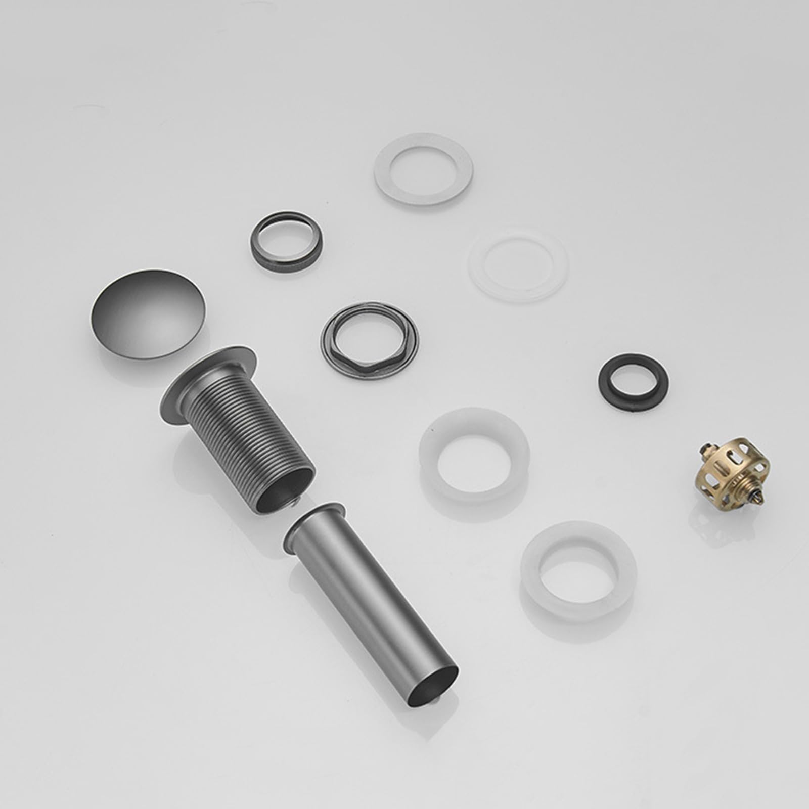 Piletta Di Scarico Lavabo Universale G1 1/4“,Canna Di Fucile,Piletta Lavabo Bagno Click Clack,Tutto Rame Anticorrosione,Scolapiatti A Rimbalzo Con Cestello,grigio Canna Di Fucile B