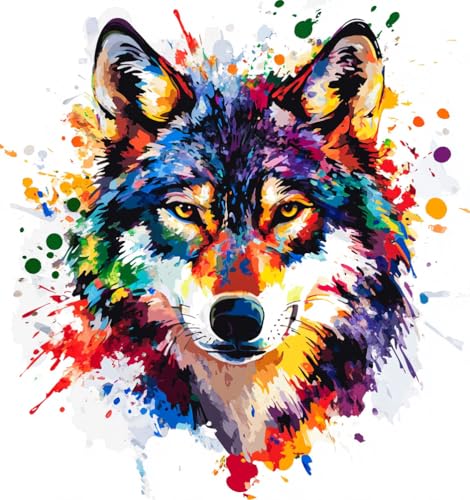 Image of Moohue Stamped Cross Stitch Kits for Adults Animal Wolf 14CT Pre Printed Cross Stitch Kits for Beginners (Animal Colorful Wolf)