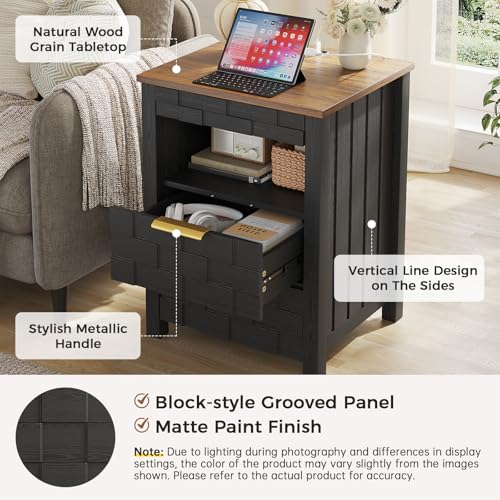 WEQUB Nightstand with Charging Station, 3 Drawers, Gun Drawer, Black - image 6