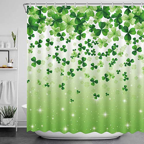 Rideau de douche tissu trèfle vert dégradé avec crochets inclus
