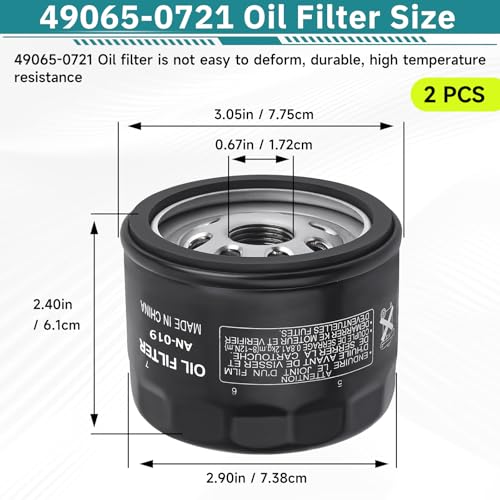 Image of 49065-0721 Oil Filter 49065-7007 for Kawasaki FR691V FR651V 2PCS | Compatible with Kawasaki FR691V FR541V, FR600V, FR651V, FR730V, FS481V, FS541V, FS600V, FS651V, FS691V, FS730V Engine