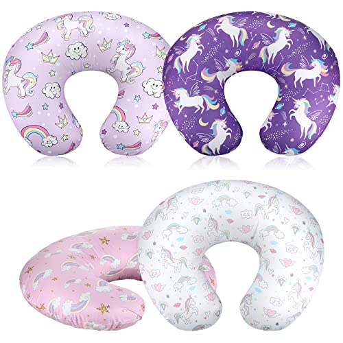 Image of 4 Pieces Unicorn Nursing Pillow Cover Stretchy Soft Breastfeeding Pillows Breathable Infant Pillow Washable Baby Feeding Pillow for Newborn Girl Boy Supplies