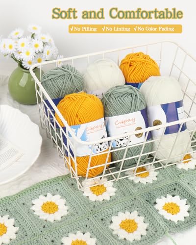 Image of Coopay Yarn for Crocheting Knitting, Crochet Yarns, 2 x 1.76oz - 120yds - 60% Cotton 40% Acrylic Blend Yarns, Granny Square Blanket Yarn (Ginger Yellow)