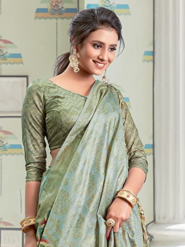 Image of AKHILAM Women's Abstract Linen Tassels and Latkans Saree With Unstitched Blouse Piece (NITRA101 HS Parent)