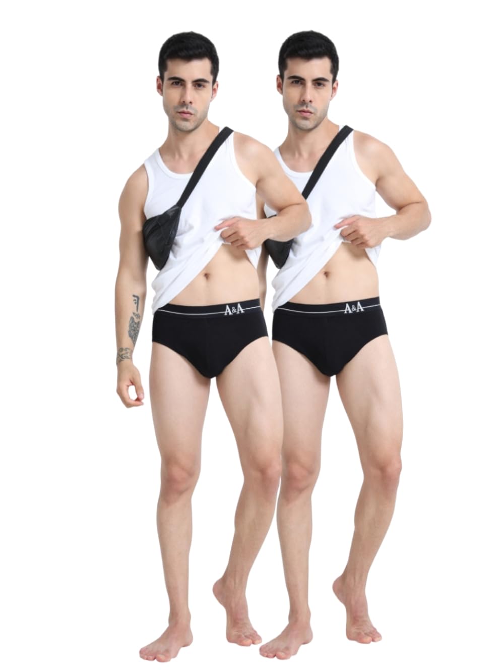 A & A Black and Black Organic Cotton Super Stretch Brief with Outer Elastic Waistband - Pack of 2-picture-50